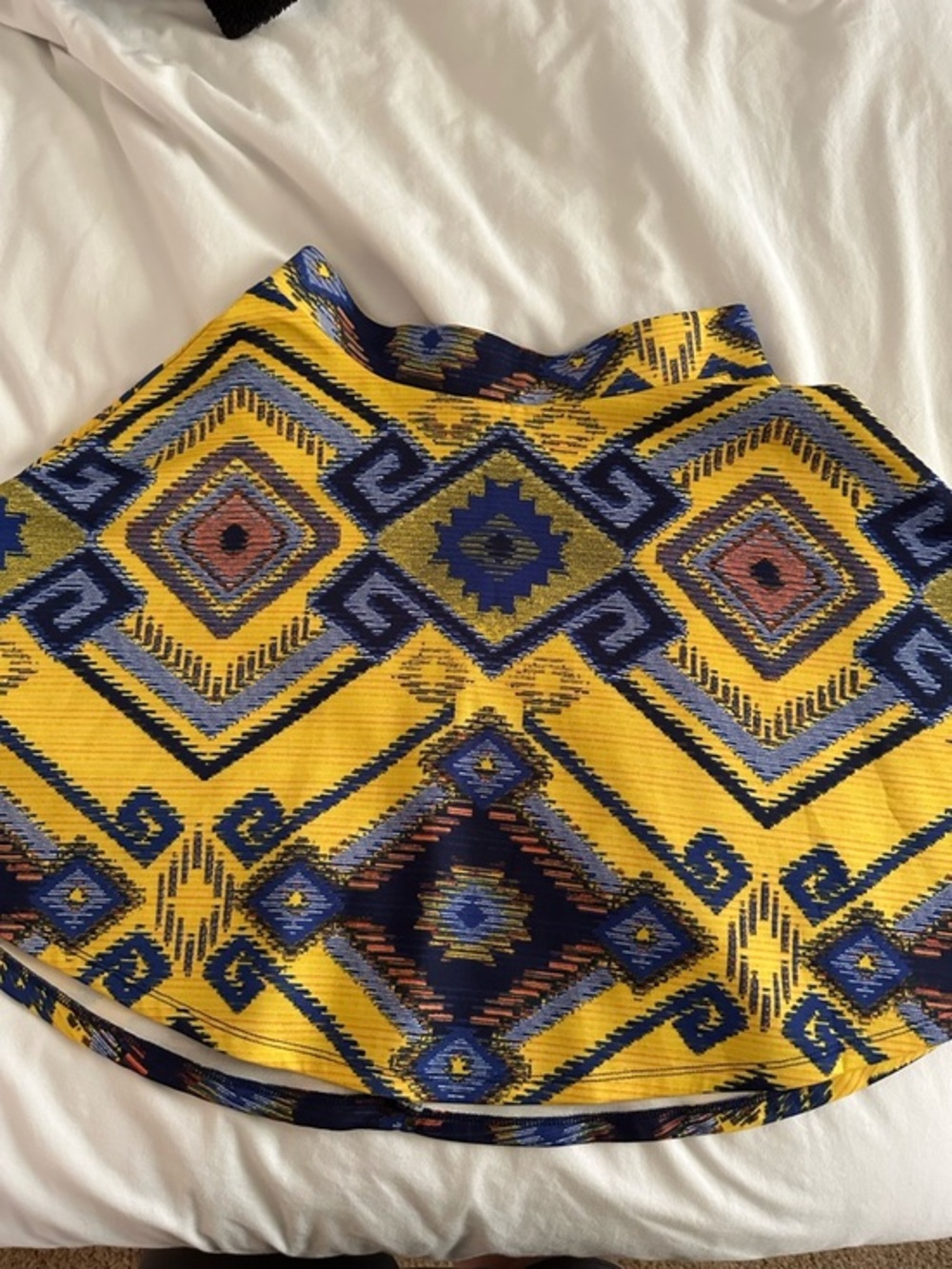 Xhilaration Yellow Geometric Skater Skirt with Navy Accents